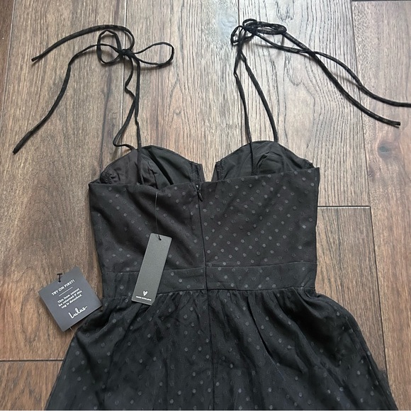 Lulu's Romantic Spot Black Polka Dot Mesh Tiered Midi Dress New With Tags - Picture 5 of 6